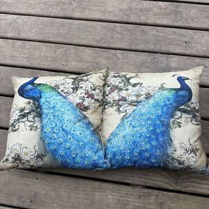Beautiful Floral Peacock Throw Pillows 18x18 Set Of 2